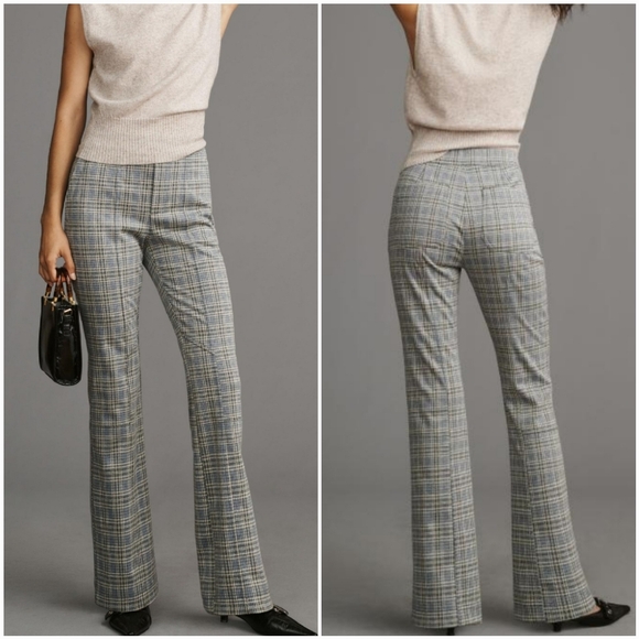 Anthropologie, New, Knit Gray High Waist Plaid Academia Bootcut Pants, Size XL - Picture 1 of 11